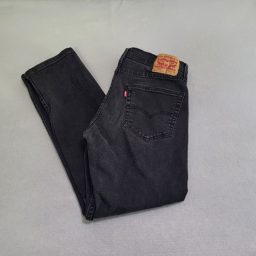 Levis 502 Black Denim Blue Jeans Men's Size 34x32